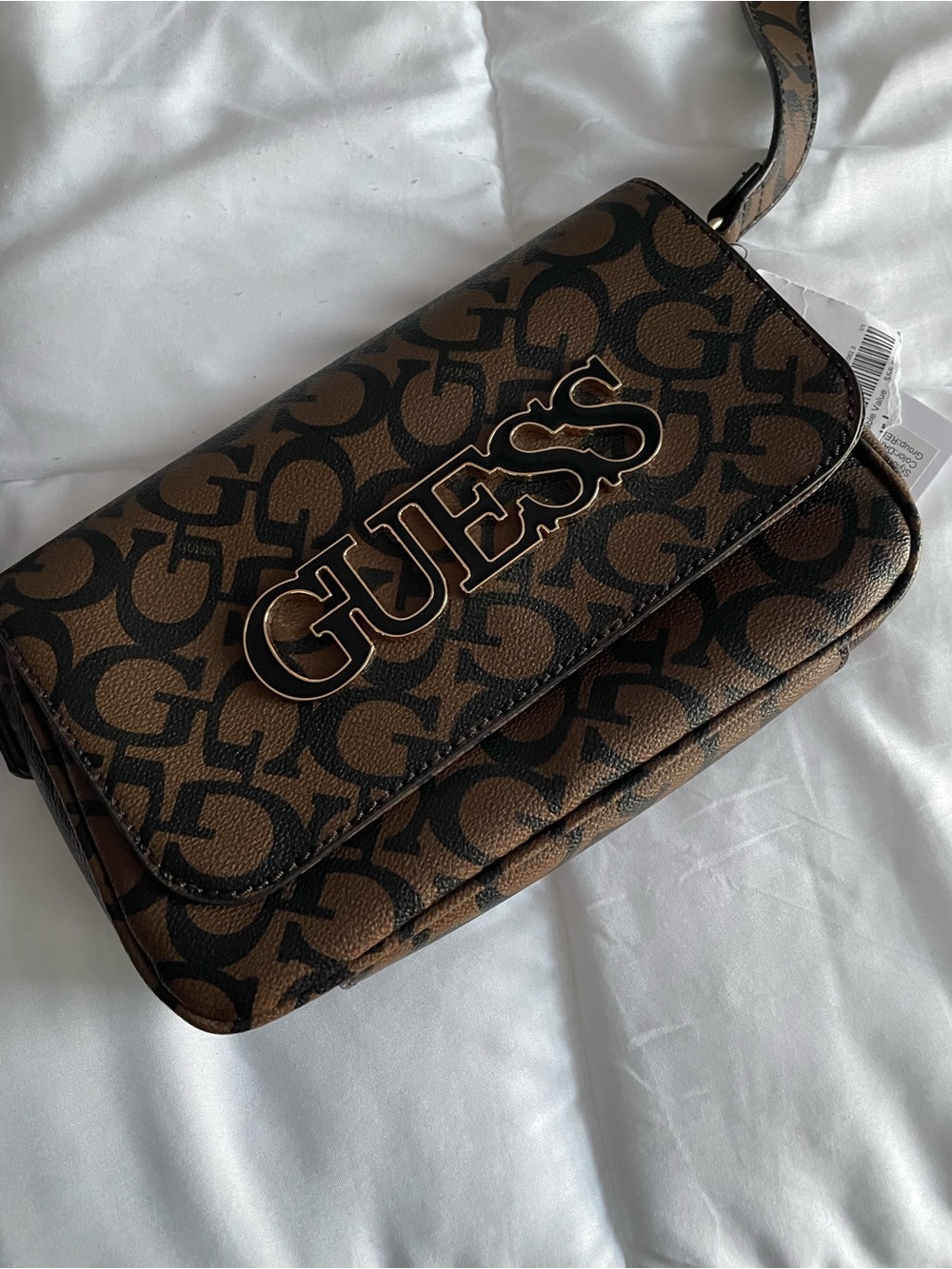 GUESS Brown and Black Signature Logo Crossbody Bag